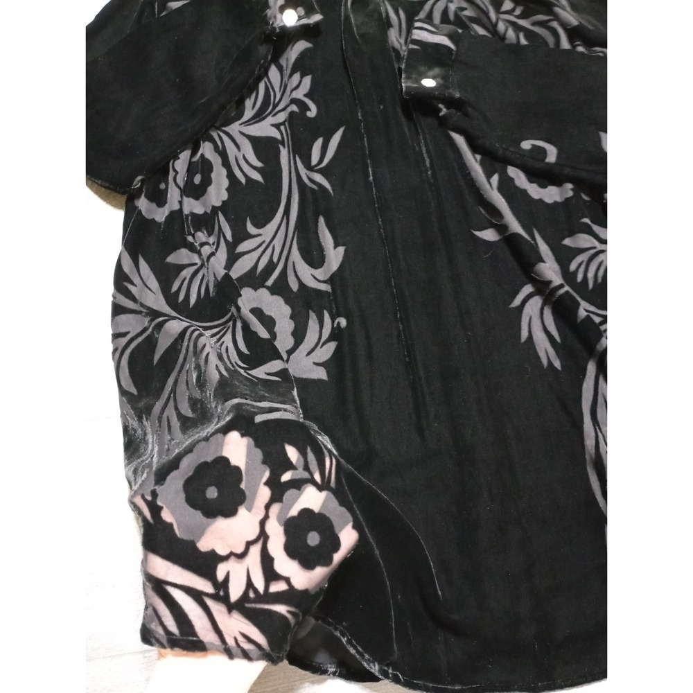 Morocco's Mostafa Benkirane Blouse Womens 2XL Black Velvet Floral Burnout - Picture 8 of 8